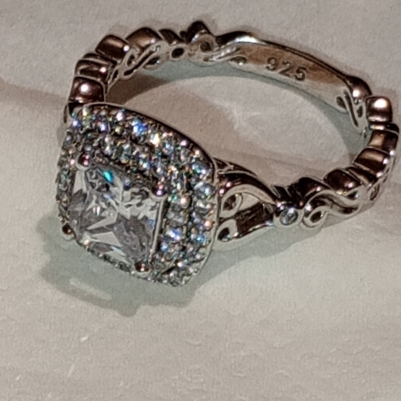 Sterling Silver Engagement And Wedding Band Ring Set/NWOT/Cocktail Ring & Band - Picture 15 of 16